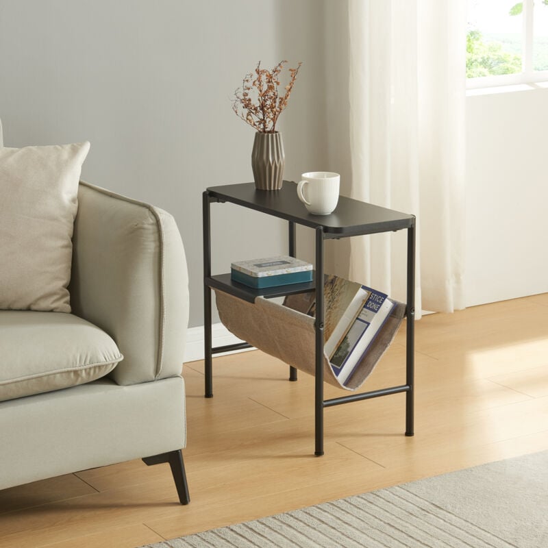 Table d'appoint Samnanger avec porte-revues 60 x 28 x 53 cm noir gris [en.casa]