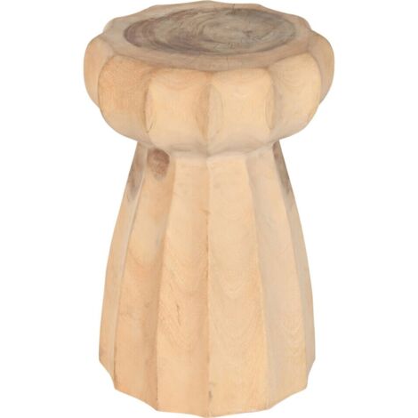 table dappoint sculptée en bois naturel mungur style artisanal - bois naturel clair sculpté