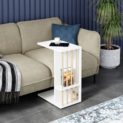 Table d'appoint Siikainen panneau de particules bois plastique 44 x 29 x 65 cm blanc [en.casa]