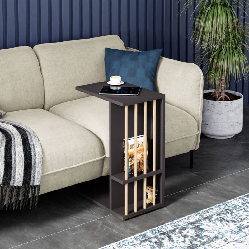 Table d'appoint Siikainen panneau de particules bois plastique 44 x 29 x 65 cm noir [en.casa]