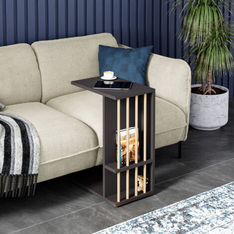 Table d'appoint Siikainen panneau de particules bois plastique 44 x 29 x 65 cm noir [en.casa]