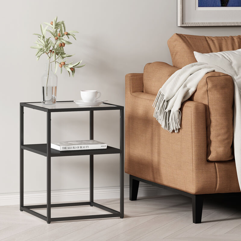 [en.casa] - Table d'appoint Solund avec étagère acier verre trempé 55 x 40 x 40 cm noir mat