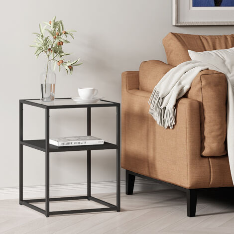 Table d'appoint Solund avec étagère acier verre trempé 55 x 40 x 40 cm noir mat [en.casa]