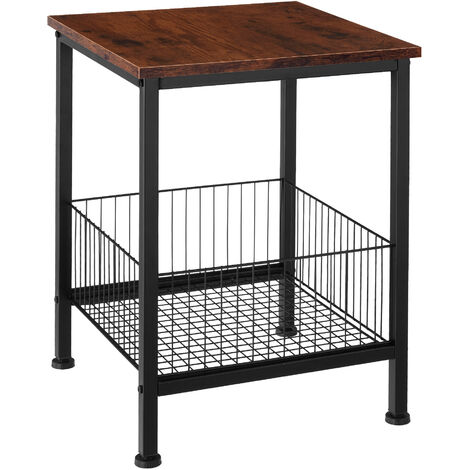 Tectake – Table d'appoint Grimsby 40x40x55,5cm – Acier revêtu par poudre – Panier grillagé noir – Quatre pieds réglables pour équilibre parfait