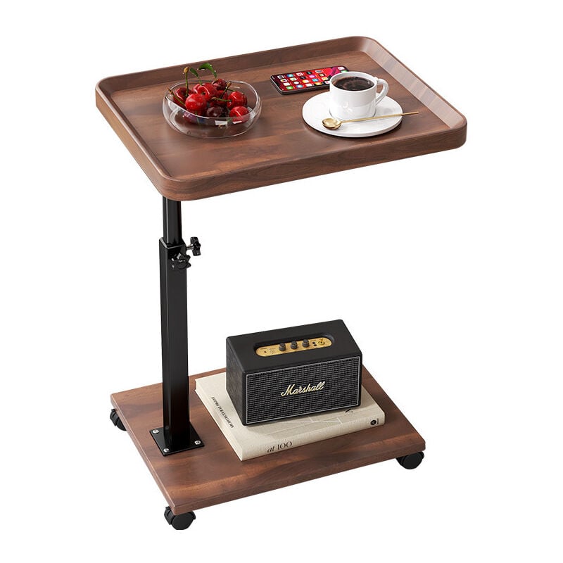 Ugreat - Table d'appoint sur roues, table basse, moderne, réglable en hauteur, table d'appoint, en bois, pivotant à 360°, canapé table d'ordinateur
