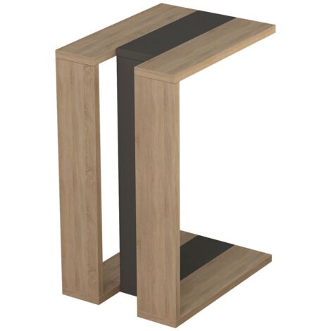 Table d'appoint sur roulettes 37x45x60 cm décor chêne et anthracite