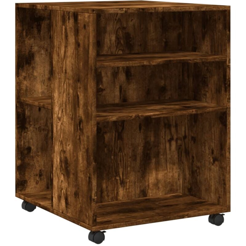Table d'appoint sur roulettes deux étagères et espace de rangement en bois d'ingénierie couleur chêne fumé DEC024614