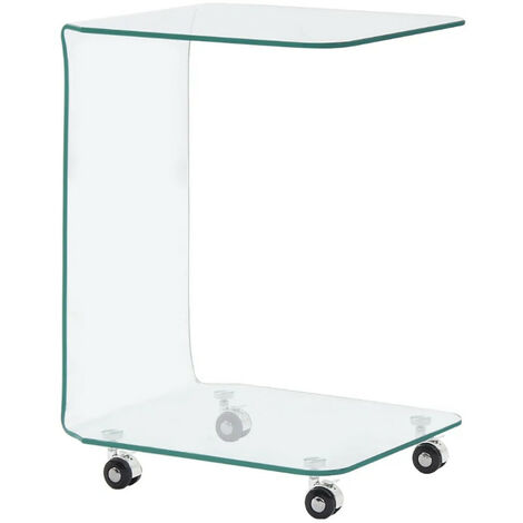 Table d'appoint sur roulettes verre trempé transparent Niu