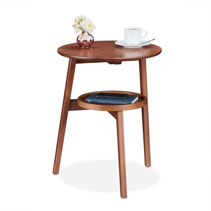Relaxdays - Table d'appoint, avec 2 niveaux, h x l x p : 60 x 47 x 40 cm, pour le salon ou la chambre, marron