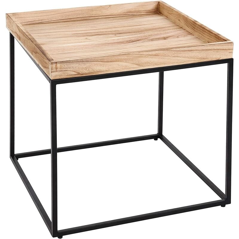 Table d'appoint table basse bout de canapé en bois de paulownia naturel et métal 60x60x60cm MED04078