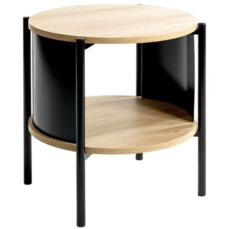 Table d'appoint Table basse coloris Chêne/Noir - Diamètre 44 x Hauteur 44 cm