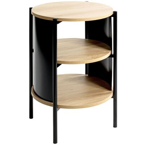 Table d'appoint Table basse coloris Chêne/Noir - Diamètre 44 x Hauteur 60 cm
