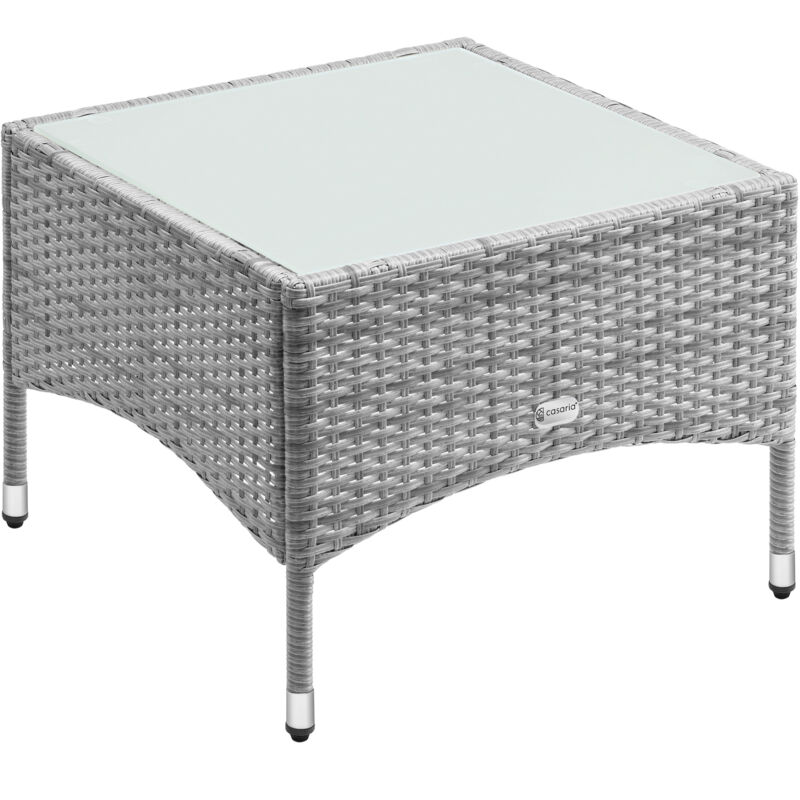 Table d'appoint en polyrotin Table basse avec plaque en verre Petite table de jardin en résine tressée M3 - 58x58x42cm (de)