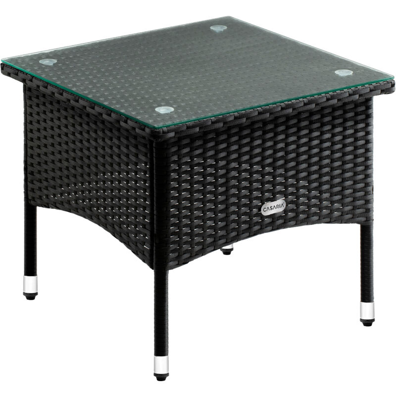 Table d'appoint en polyrotin Table basse avec plaque en verre Petite table de jardin en résine tressée M2 - 50x50x45cm (de)
