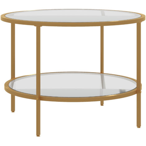 Table d’appoint Table basse ronde avec étagère Ø60 x 43 cm,cadre en acier,élégante table basse pour salon et chambre en or