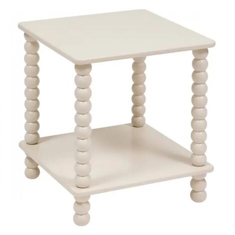 Table d'appoint table café avec 1 étagère et des pieds boules, coloris ivoire - Longueur 40 x Profondeur 40 x Hauteur 45 cm