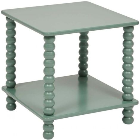 Table d'appoint table café avec 1 étagère et des pieds boules, coloris Vert Olive - Longueur 40 x Profondeur 40 x Hauteur 45 cm