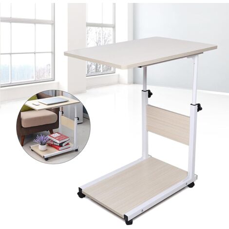 Table d'appoint, table de canapé à hauteur réglable, table de café, table de lit mobile portable à roulettes table, pour ordinateur (érable blanc)