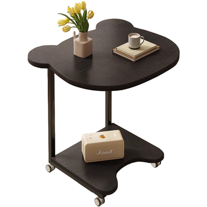 Table d'appoint en forme de c avec roulettes, Table Roulante de Canapé, Tables d'appoint pour Le Salon, Table basse mobile moderne - Noir
