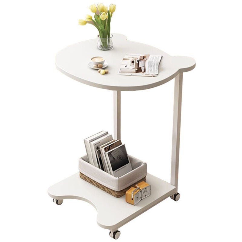 Table d'appoint en forme de c avec roulettes, Table Roulante de Canapé, Tables d'appoint pour Le Salon, Table basse mobile moderne - Blanc