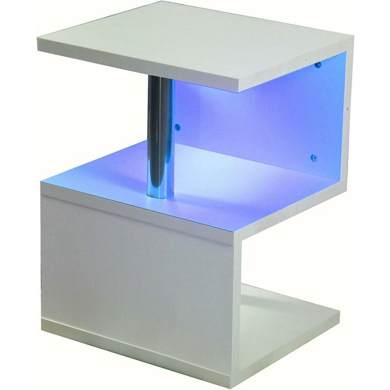 Table d'appoint Table de Chevet Table Basse en aggloméré Blanc Brillant/Noir Table de téléphone Table Basse avec LED - 44 x 38 x 57,5 cm Design