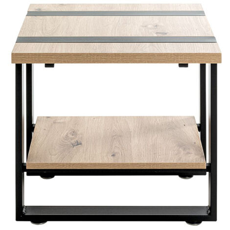 Table d'appoint, Table de salon en bois chêne et métal noir -longueur 45 x profondeur 45 x hauteur 45 cm