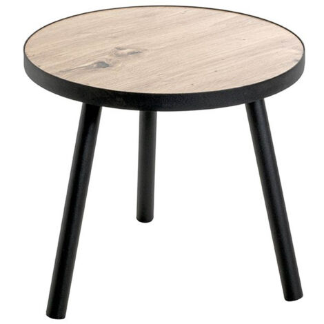 Table d'appoint, table de salon en bois coloris chêne et métal noir - diamètre 40 x hauteur 37 cm
