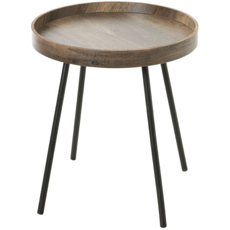 Table d'appoint, Table de salon en bois coloris chêne et métal noir  - diamètre 40  x hauteur 45 cm