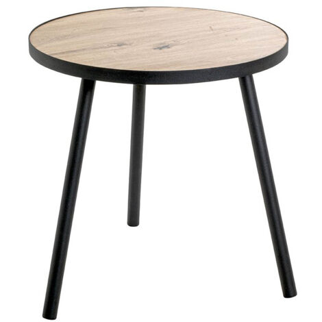 Table d'appoint, table de salon en bois coloris chêne et métal noir - diamètre 50 x hauteur 52 cm