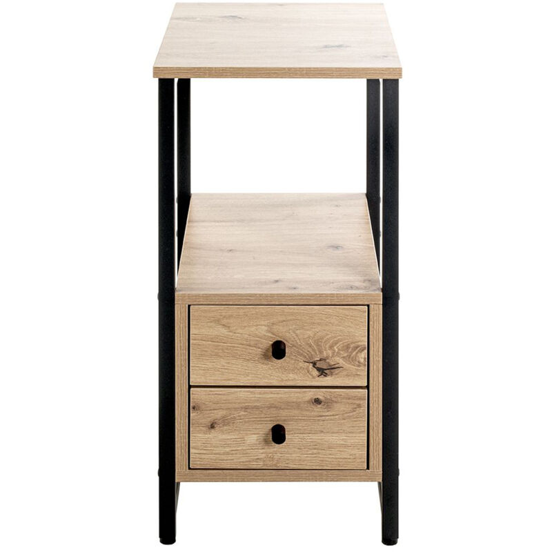 Table d'appoint, table de salon en bois coloris chêne et métal noir -longueur 30 x profondeur 40 x hauteur 63 cm