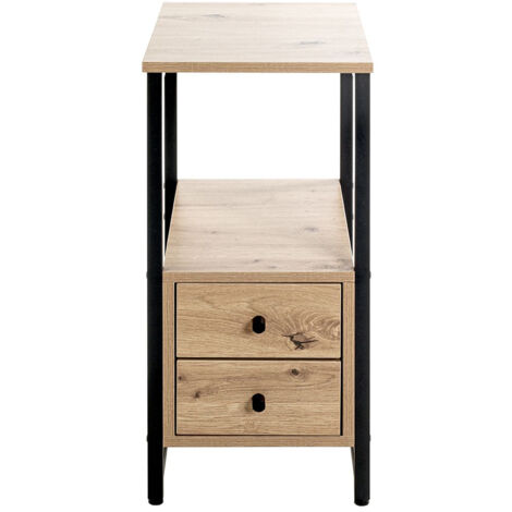 Table d'appoint, table de salon en bois coloris chêne et métal noir -longueur 30 x profondeur 40 x hauteur 63 cm