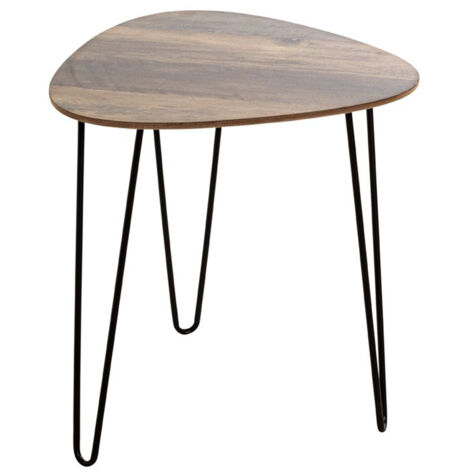 Table d'appoint, Table de salon en bois coloris chêne et métal noir -longueur 40 x profondeur 40 x hauteur 43 cm