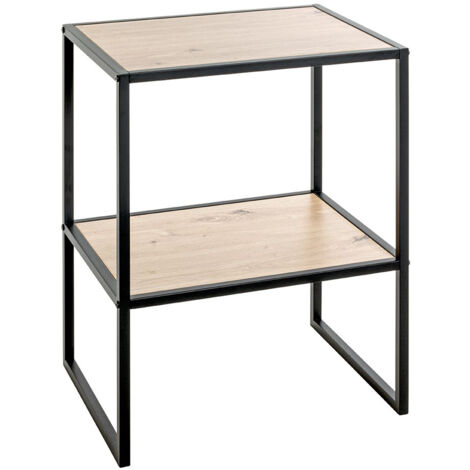 Table d'appoint, table de salon en bois coloris chêne et métal noir -longueur 45  x profondeur 35 x hauteur 60 cm