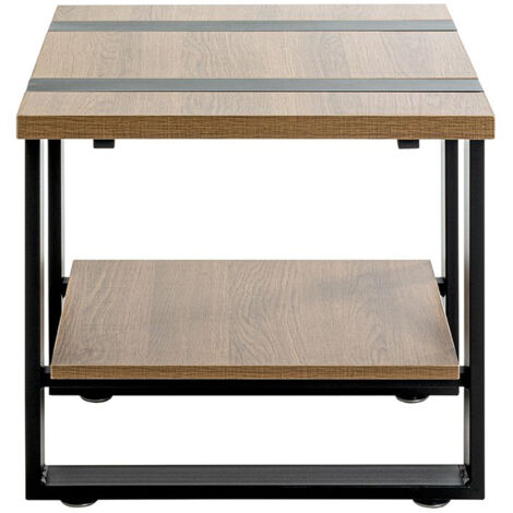 Table d'appoint, Table de salon en bois coloris chêne et métal noir -longueur 45 x profondeur 45 x hauteur 45 cm