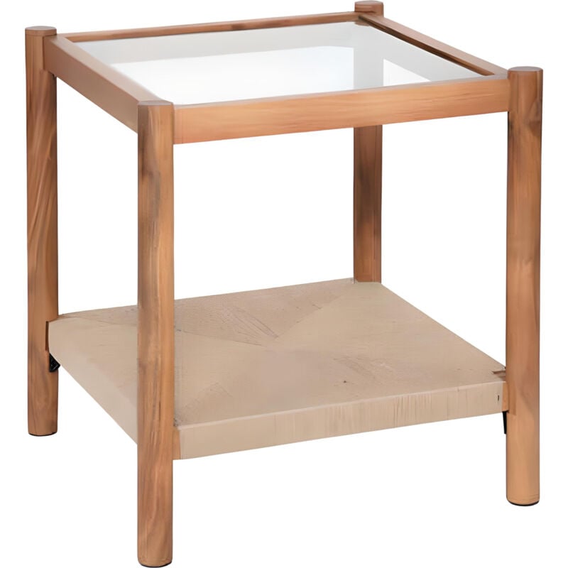 Table d'appoint, table de salon en bois coloris marron et verre - Longueur 50 x Profondeur 50 x Hauteur 55 cm Pegane