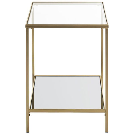 Table d'appoint, table de salon en métal coloris doré et verre trempé -longueur 39 x profondeur 39 x hauteur 55 cm