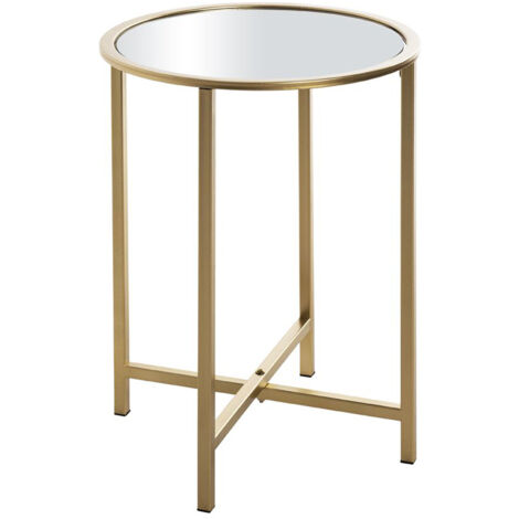Table d'appoint, table de salon en verre trempé et métal coloris doré - diamètre 39 x hauteur 35 cm