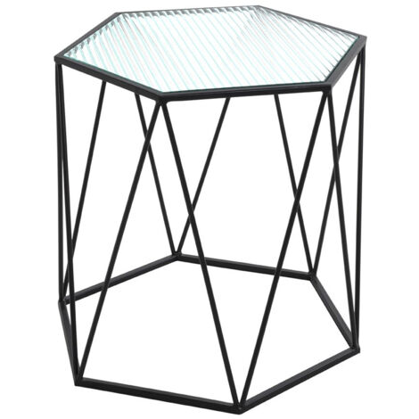 Table d'appoint, table de salon en verre trempé, pieds en métal noir -longueur 46 x profondeur 40 x hauteur 46 cm