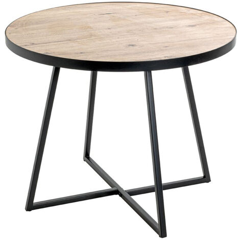 Table d'appoint, Table de salon ronde en bois chêne et métal noir  - diamètre 60  x hauteur 48 cm