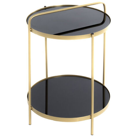 Table d'appoint, table de salon ronde en métal coloris doré et verre noir - diamètre 38 x hauteur 51 cm