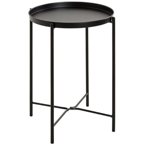 Table d'appoint, Table de salon ronde en métal coloris noir - diamètre 39 x hauteur 50 cm