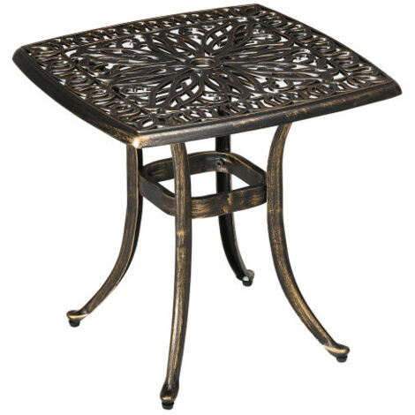 Table d'appoint / Table de terrasse avec trou pour parasol – 54 x 54 x 52,5 cm – Structure en aluminium bronze – Idéale pour jardin et balcon