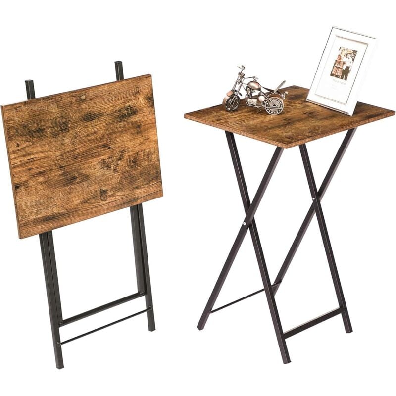 Table d’Appoint, Bout de Canapé Pliable, Tables-Plateaux Lot de 2, Tables de Chevet, Style Industriel, Salon, HOOBRO EBF25BZ01