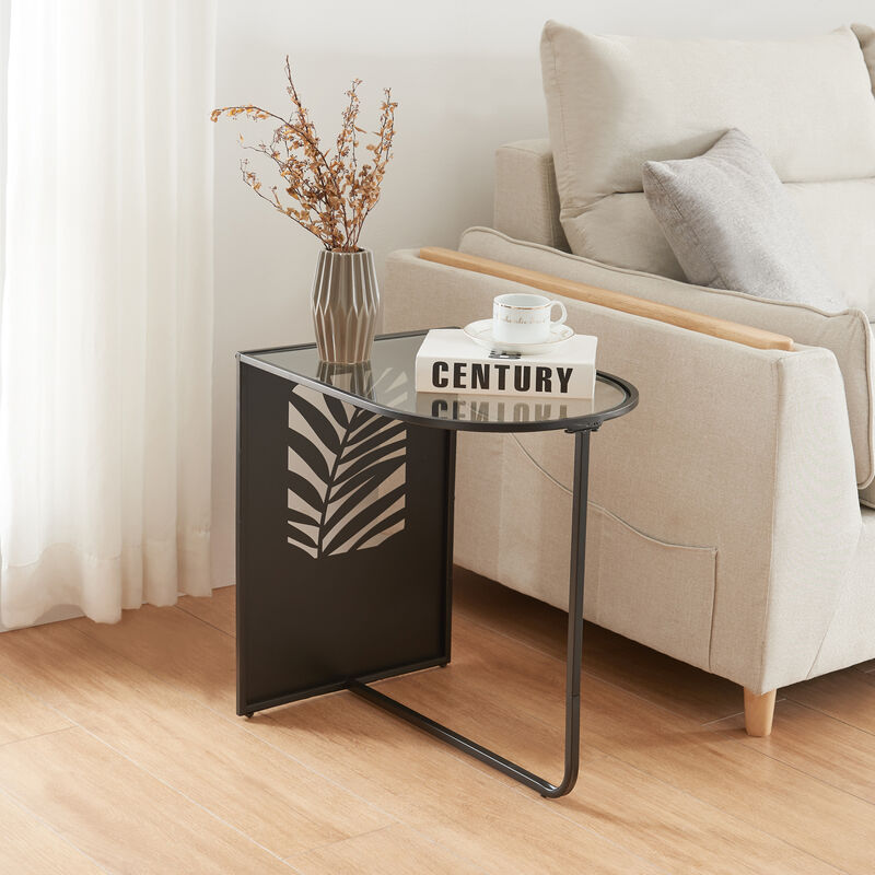 [en.casa] - Table d'appoint Ulvik métal verre 50 x 50 x 35 cm noir