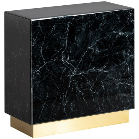 Table d'appoint verre cristal teinté noir marbré et acier doré Kola 60 cm