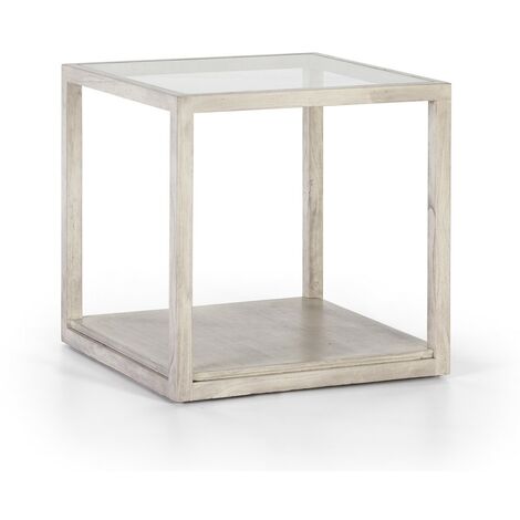 Table d'appoint verre et bois massif gris voilé Orina H 60 cm