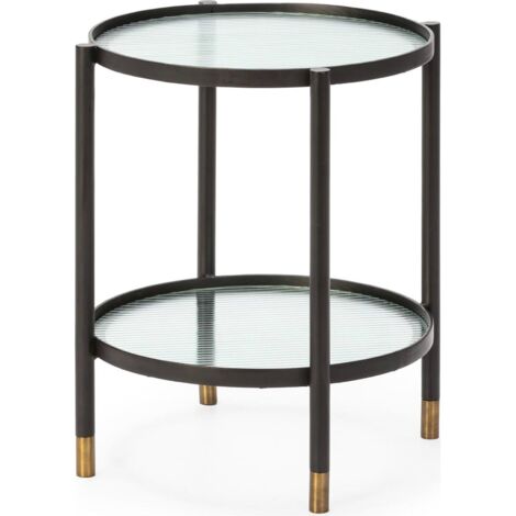 Table d'appoint verre et métal noir laiton style contemporain - noir laiton verre transparent
