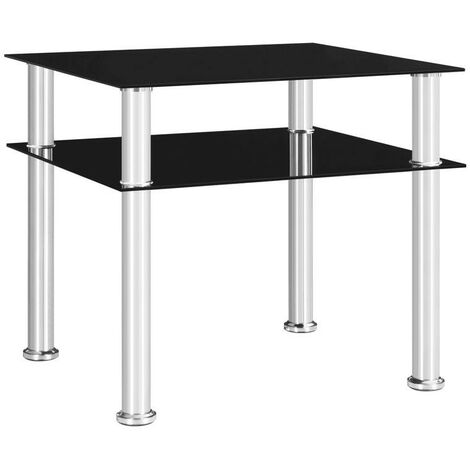 Table d'appoint verre trempé noir et pieds métal gris Cilae