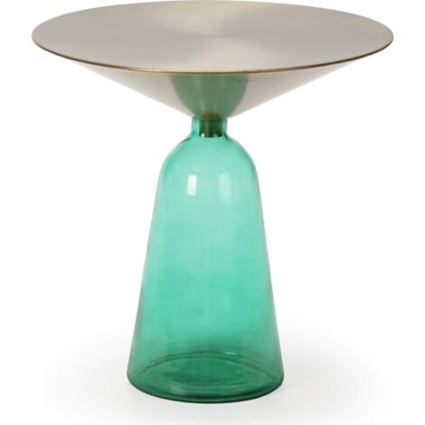 Table d'appoint verre vert et métal doré style contemporain - Vert bouteille et doré antique