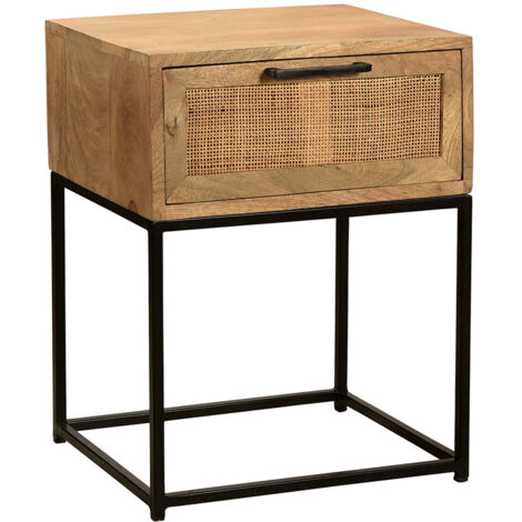Table d'appoint vintage en bois de manguier massif et rotin Candice